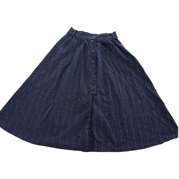 Massimo Dutti Skirt Womens 36 Small Navy Blue Stripe Button Front Midi Modest - Picture 1 of 8